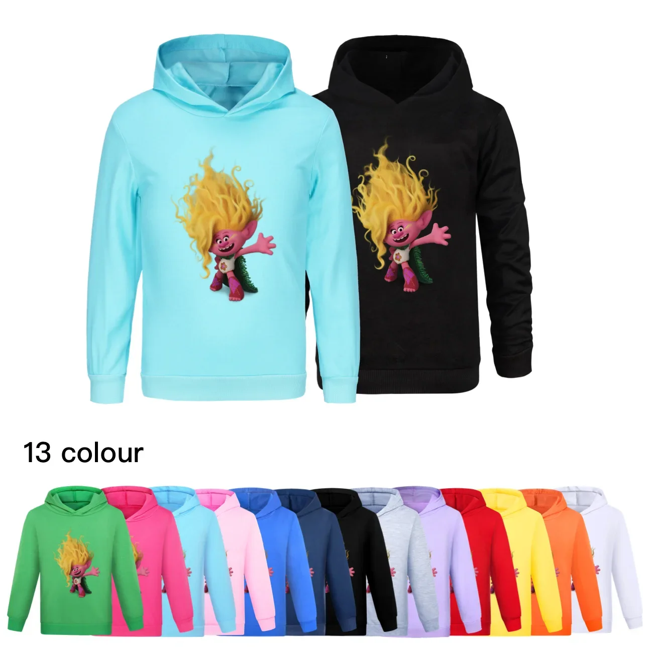 Kids Long Sleeve Coats Toddler TROLLS' WORLD TOUR Hoodie  Girls Cartoon Clothes Spring Hooded Sweatshirts Children Outerwear3313