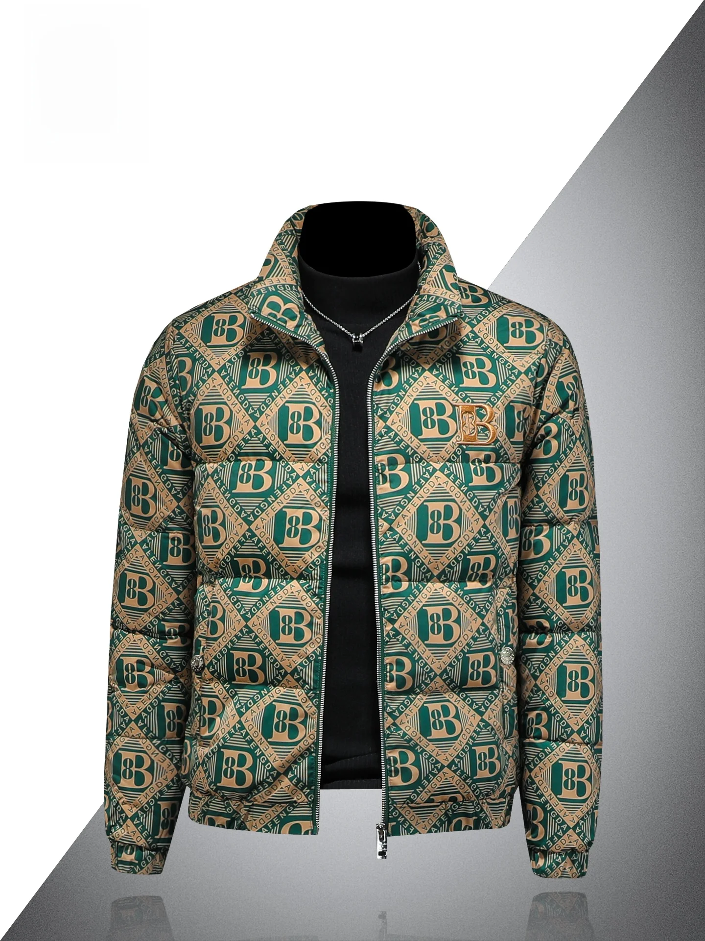 

Warmth Insulated Men's down Jacket 2025 Winter New Style Fashionable Brand Letter Print Stand Collar Short Quilted Coat