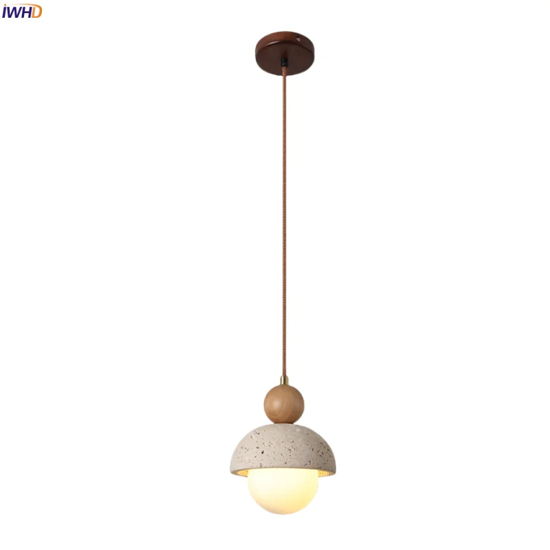 

IWHD Home Decor LED Hanging Lamps Bedroom Dining Living Room Children's Room Yellow Travertine Modern Pendant Light Luminaria