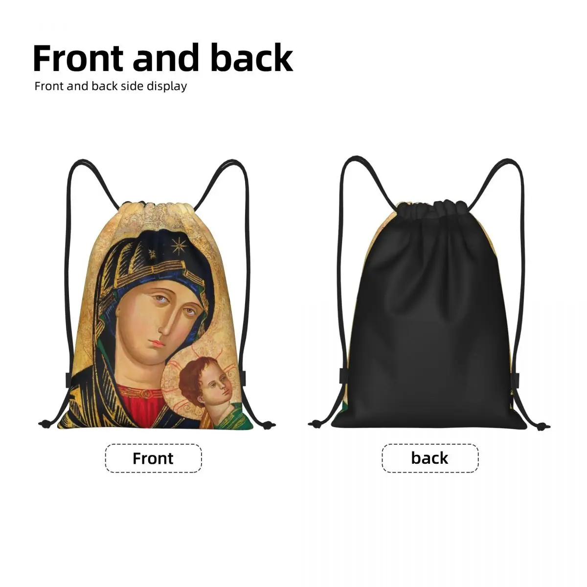 Our Lady Of Perpetual Help Drawstring Backpack Bags  Lightweight Roman Catholic Virgin Mary Gym Sports Sackpack Sacks Training