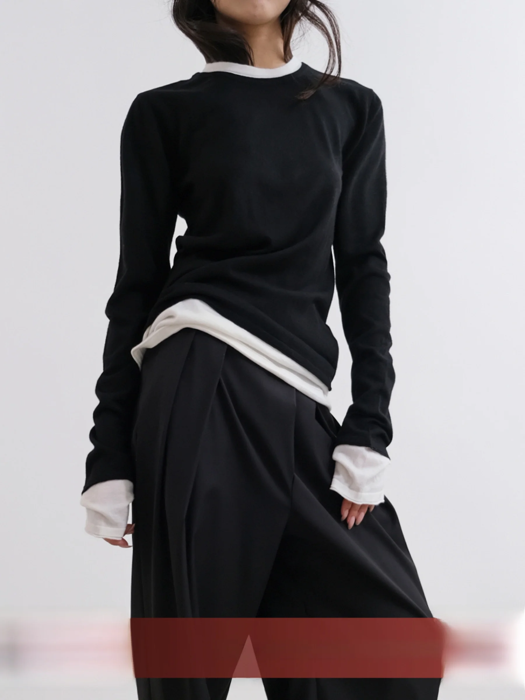 

Staed Color Knitted Wool Blend round Ne Base Top Women's Lazy Loose Fit Faionable Commute Sle Long Sve Base Layer