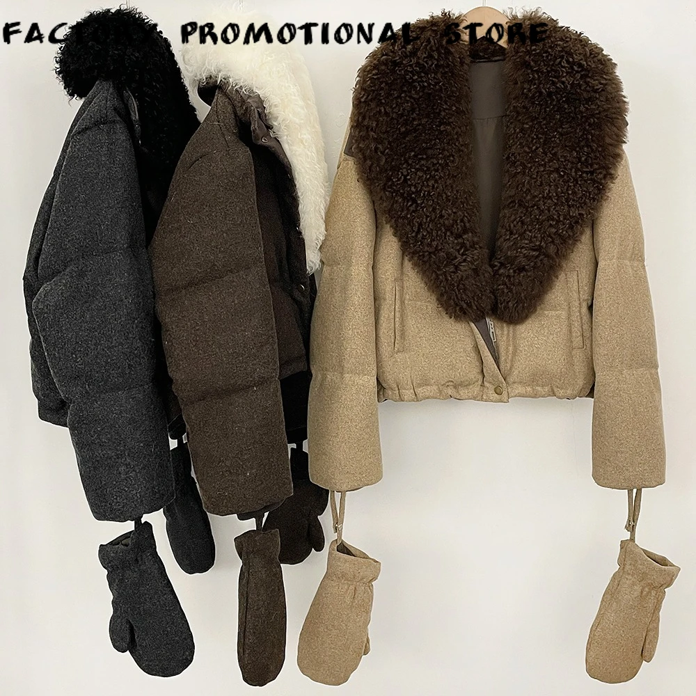 Puffer Jacket Women Down - Kadınlar için Doğal Kuzu Kürkü Ceket,