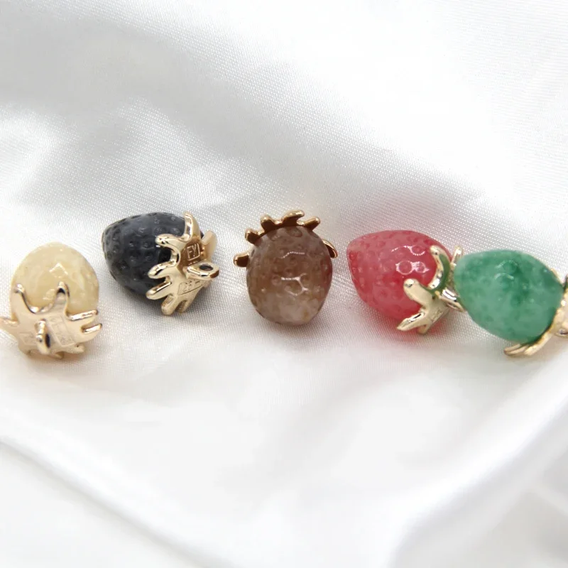 DOTOLLE Cute Strawberry Gold Metal Shank Buttons For Clothes Women Coat Suit Blazer Knit Handmade Decorations Sewing Accessories