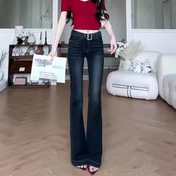 Women's Flared Jeans Solid Color Cowboy Pants for Woman Gyaru Teenagers Clothing Unique Flare Trousers Korean Fashion Stylish R