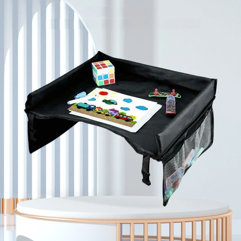 Car Baby Stroller Tray, Kids Travel Tray, Large Size Foldable, Fits Fruits Snacks Books Toys, Multi-Purpose view 2
