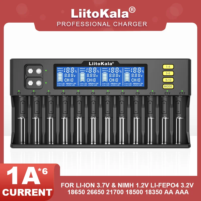 LiitoKala Lii-S8 Lii-S12 18650 Li-ion 3.7V NiMH 1.2V For 18650 26650 21700 26700 18350 AA AAA LCD Battery Charger