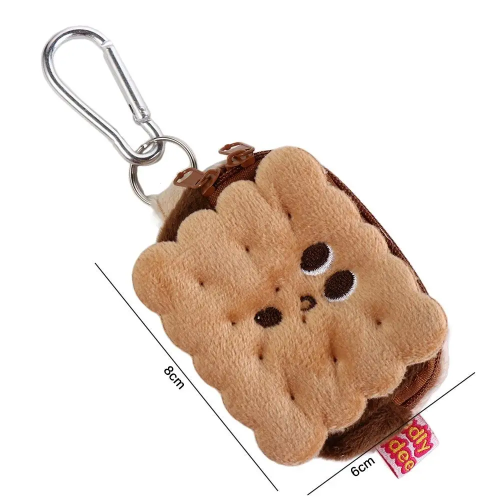 Saco de fone de ouvido de bolo de pelúcia forma de biscoito zíper saco de moedas de bolo de pelúcia simulação comida kawai pelúcia biscoito moeda bolsa