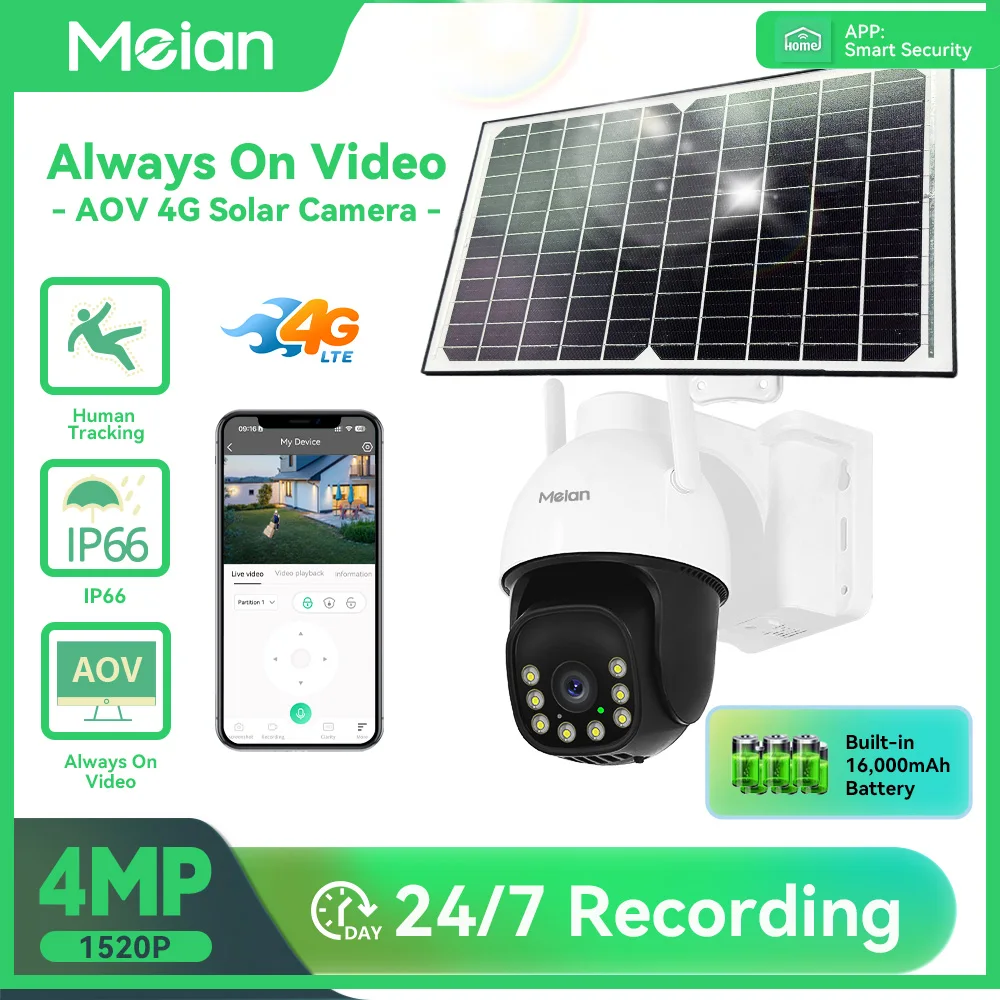 iAlarm 4MP AOV WiFi PTZ Camera Outdoor Wireless Solar IP Cam Built-in Battery Video Surveillance Cameras Long Time Standby