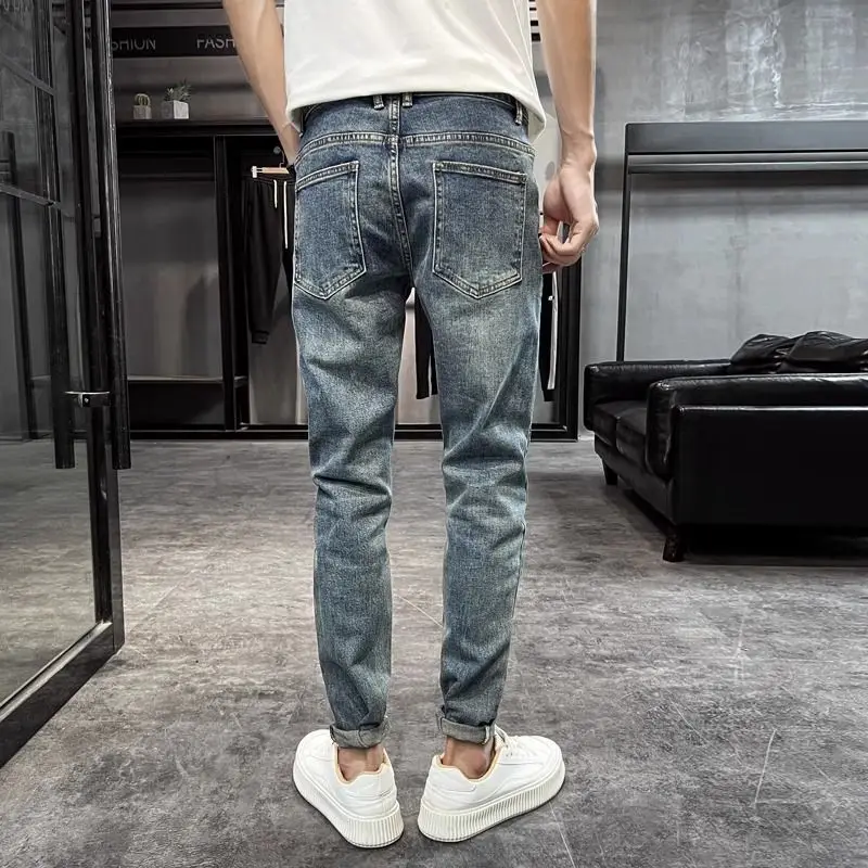 Tendência vintage nova primavera verão calças lápis finas dos homens retro moda casual denim calças 2024 novo estilo jeans de luxo