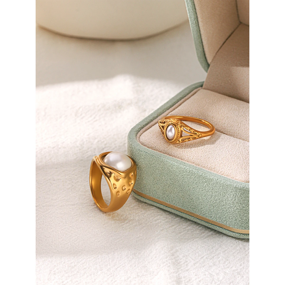 

Freshwater Pearl Rings PVD Gold Stainless Steel Ring Women's Waterproof Tarnish Free Design Daily Luxury Quality Jewelry Gifts