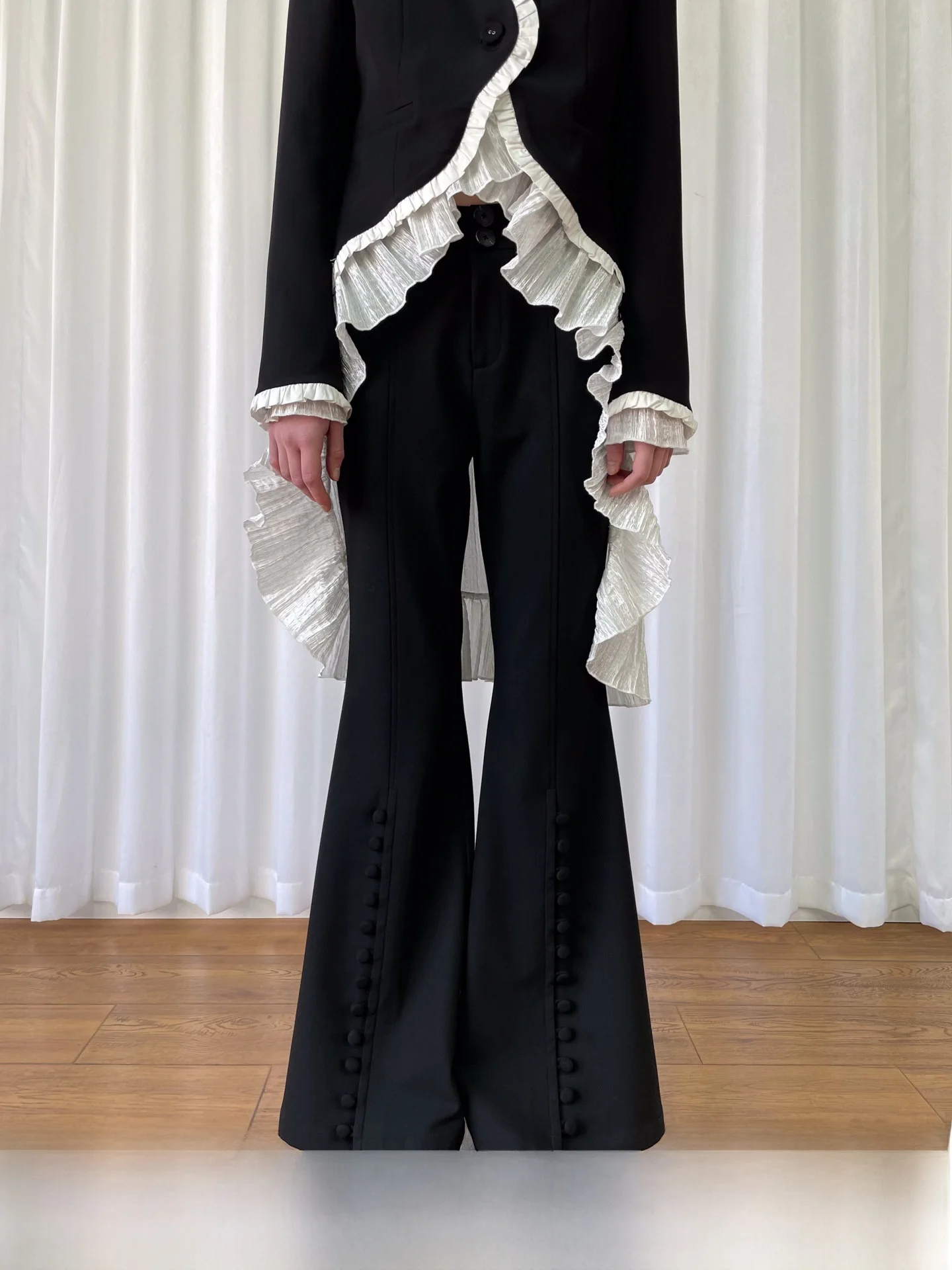 

Женские брюки с высокой талией и широкими штанинами из смесового хлопка, расклешенные, свободного кроя, повседневные, коллекция Весна 2026