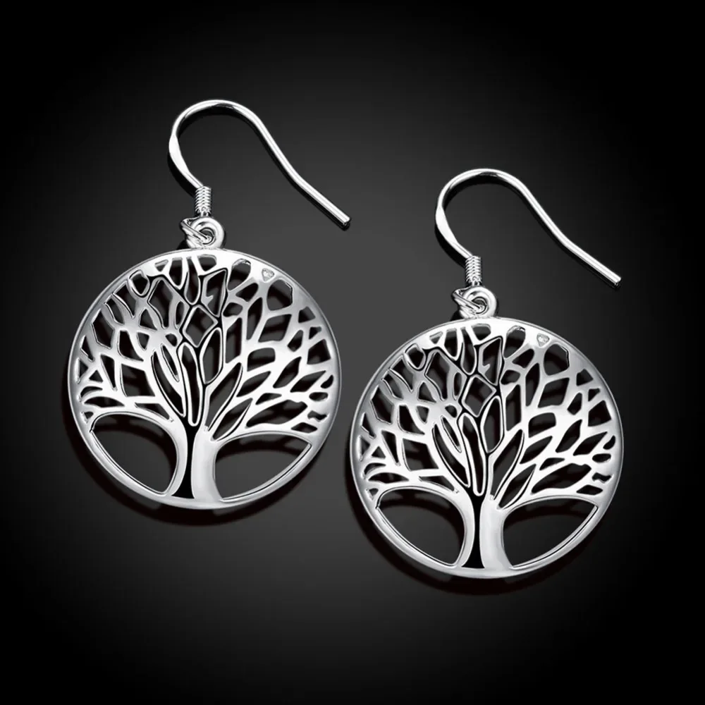 Hot Selling 925 Sterling Silver Ladies' Wedding Ladies' Retro Tree Of Life Party Fashion Earrings Jewelry Gifts