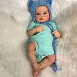 48Cm/18.9 Inch Zachte Doek Body Reborn Baby Pop Open Ogen Geschilderd Haar Levensechte Jongen Pop Speelgoed Voor Kinderen Cadeau