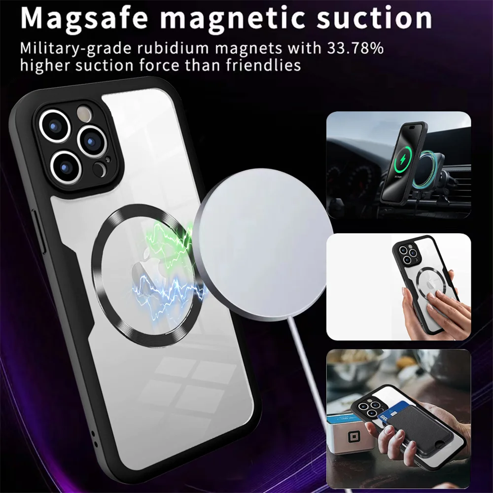 360 Full Body Transparent Magnetic For Magsafe Phone Case For iPhone 16 15 11 12 13 14 Pro Max 15 Plus Wireless Charging Cover — zdjęcie produktu 3