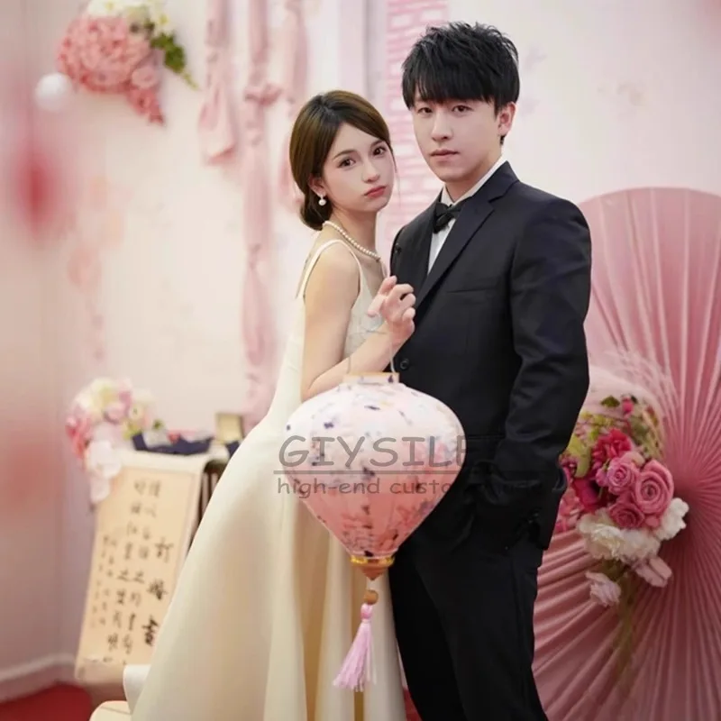 GIYSILE Abiti da sera posteriori con cinturino a trapezio senza maniche in raso leggero con colletto quadrato alla moda bianco personalizzato