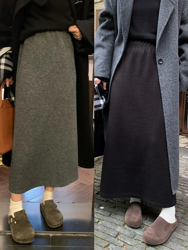 

NAZ: Новая модная утепленная вязаная шерстяная юбка А-силуэта больших размеров для женщин, осенне-зимняя, стройнящая, для повседневной носки