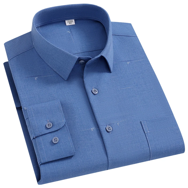 Men's Bamboo Shirt Long Sleeve Wrinkle-Free Big Size Relaxed Fit Classic Patterned Shirts for Dad Comfort Autumn Work Casual