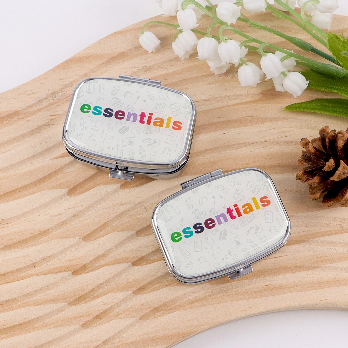 Quotation 2 Compartments Metal Medicine Box Portable Travel Decorated  Sealed Small Pill Organizer Container Storage