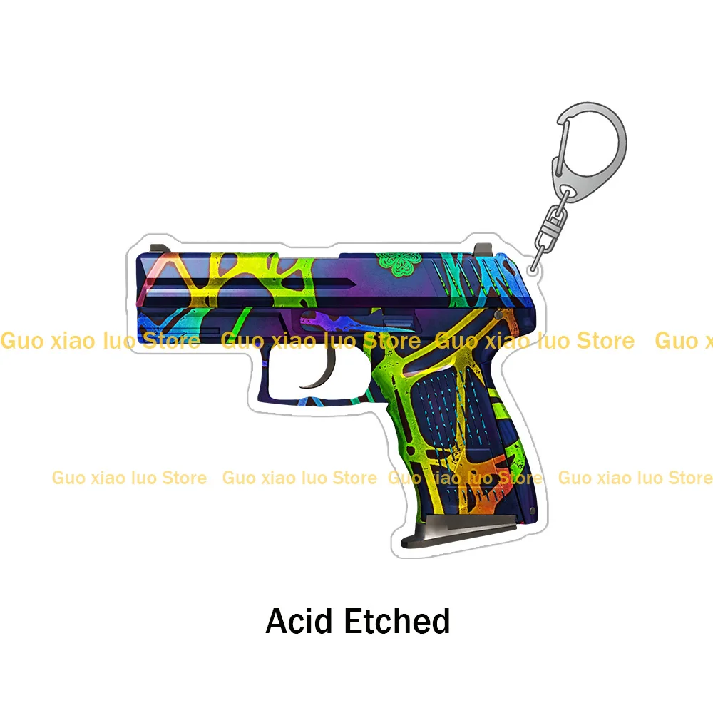 GuoXiao Luo CS2 GO Game weapon pistols P2000 Wicked Sick Silver Acid Etched Dispatch Turf Handgun Skins Acrylic keychain pendant