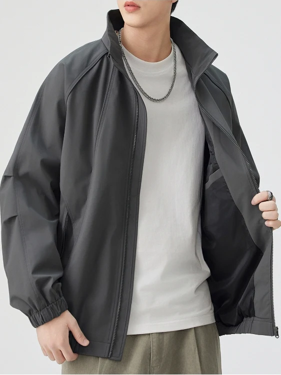 

Retro Japanese Sle Men's Outdoor Jaet Loose Fit Windproof Stand Collar Open Cardigan Coat Spring Autumn Large Size