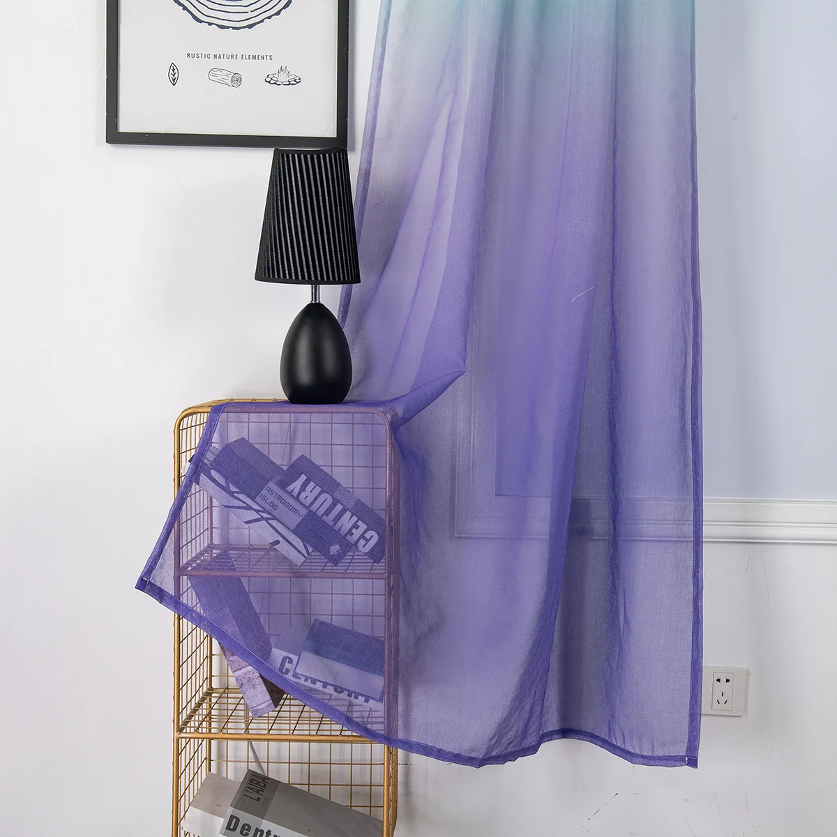 

1pc Blue Purple Gradient Shading Voile Curtain For Window Light Filtering Decorative Room Tulle Multicolor Screen Home Textile