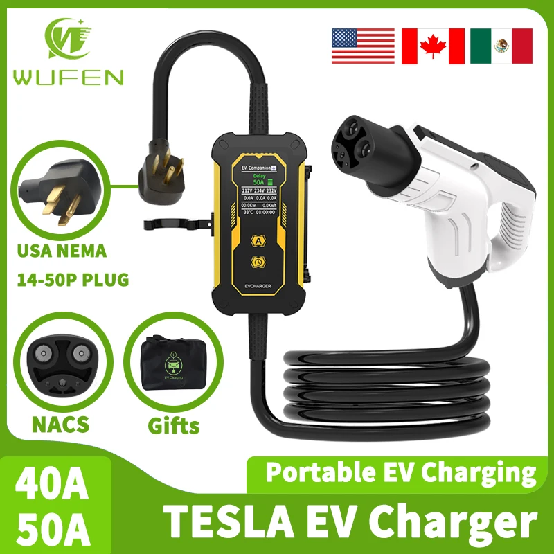 

Зарядное устройство для электромобилей WUFEN Tesla Level 2, 50 А, 12 кВт, портативное зарядное устройство для электромобилей Tesla, домашняя зарядная станция для электромобилей, 240 В, вилка NEMA 14-50