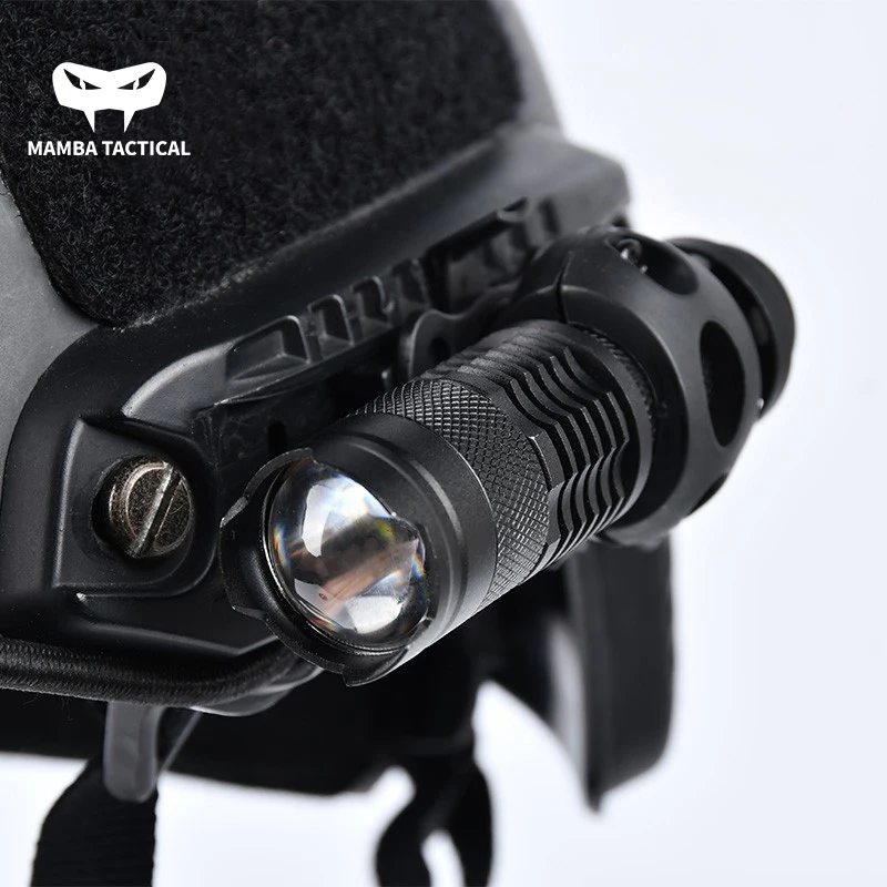 Tactical Metal Mini Momentary Flashlight Telescopic Zoom Scout Hunting Light LED Strobe Aluminum Military Fast Helmet Clip Rail