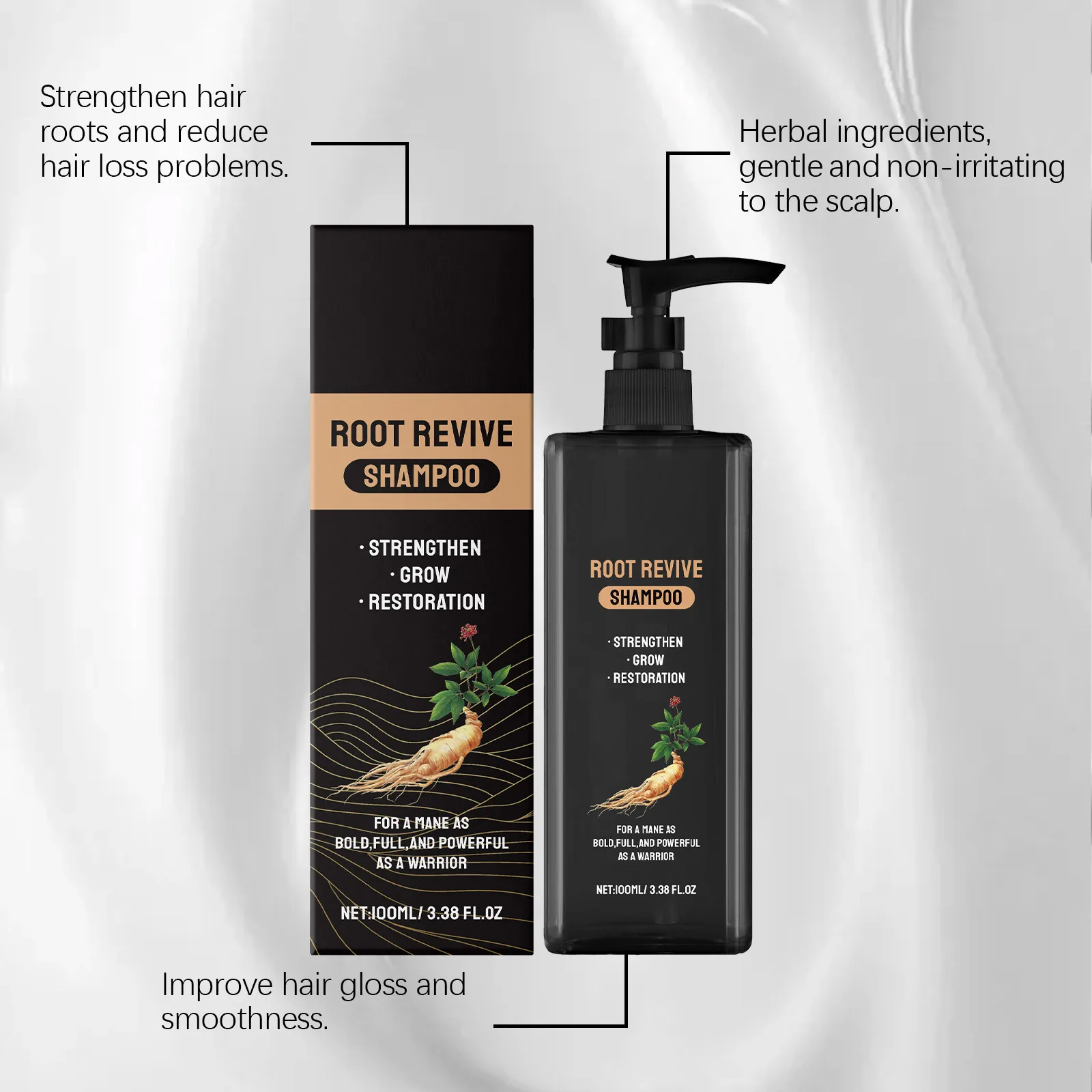 

Ginseng Root Hair Nourishing Shampoo Deep Hydrate Eliminate Frizz Clean Scalp Reduce Dandruff Improve Quality Hair Care Shampoo