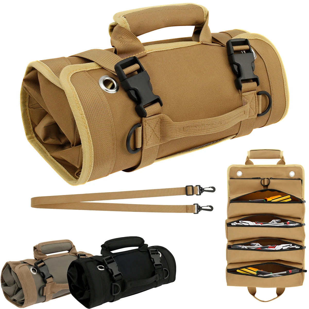 

Reel Tool Bag Organizers Wear Resistant Thickened Oxford Cloth Multi Pockets Wrench Screwdriver Pliers Rolled Storage Bag