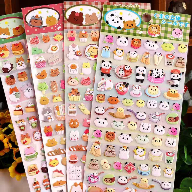 4 szt./8 szt. Urocze Naklejki 3D z Miśkami, Puszyste Naklejki Samoprzylepne, DIY, Do Dziennika, Artykuły Papiernicze, Prezent, Do Szkoły i Biura