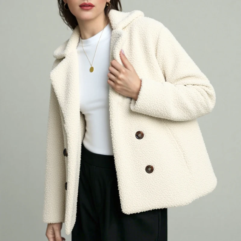 

2025 Autumn/winter Casual Cardigan Jacket Loose Warm Coat Women Solid Color Elegant Thick Overcoat Office Lady Clothing 22942