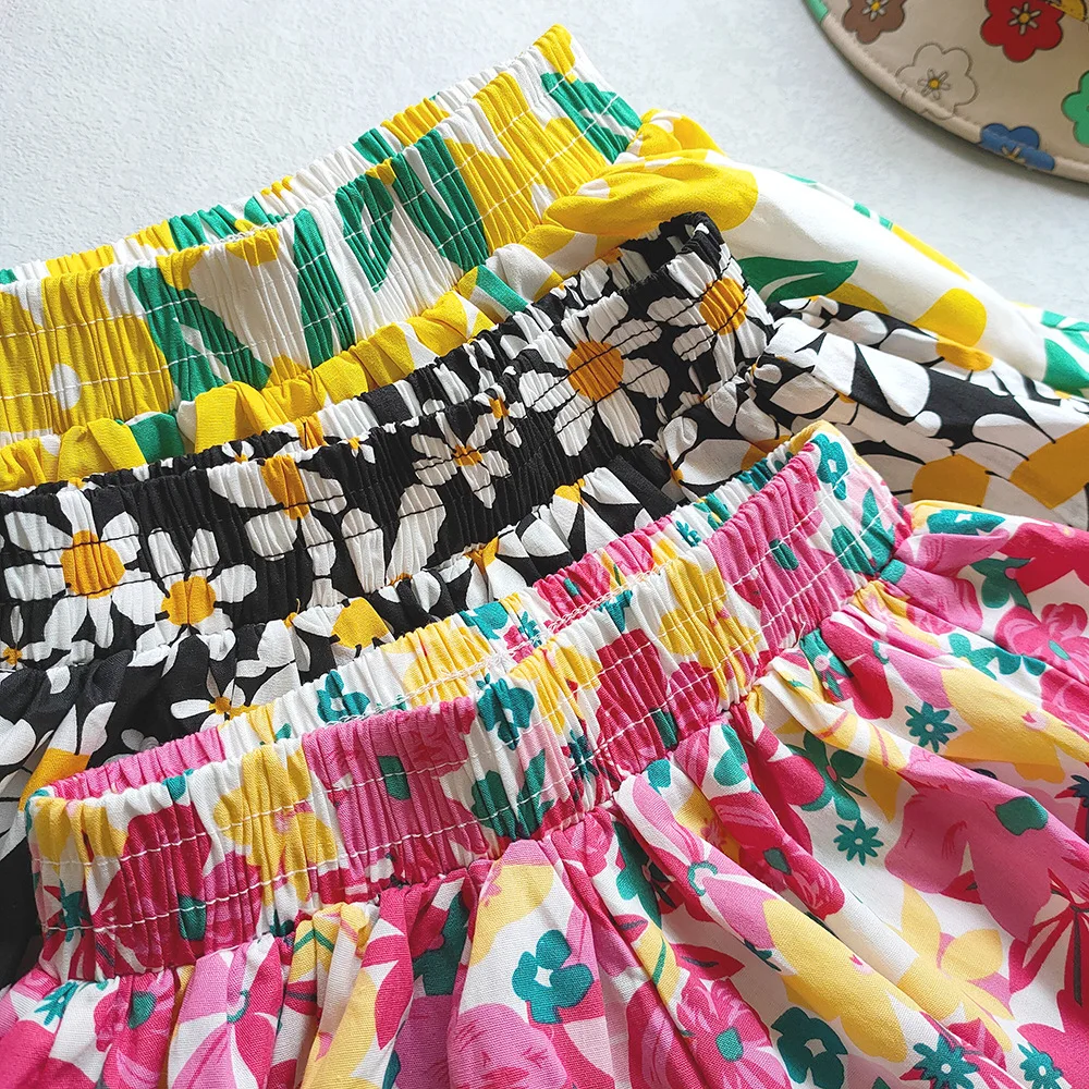 Floral Flowers Kids Shorts for Girls Wide-Leg Beach Shorts Summer Children Short Pants