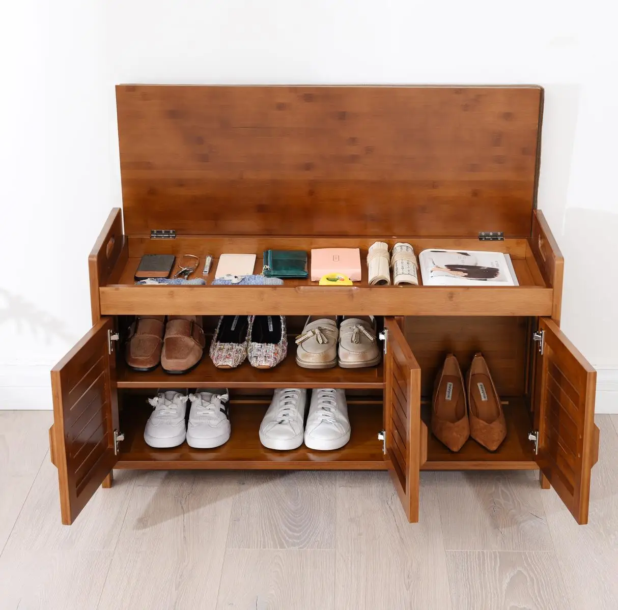 

Luxury Cabinets Rack Sitting Shoe Changing Stool Shoes Organizer Space Saving Furniture Bamboo Shoes Cabinets