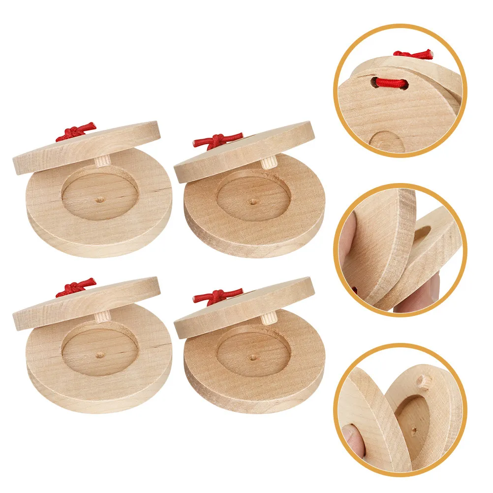 2 pares de castañuelas de madera, pequeños instrumentos de percusión de dedo, seguros y reutilizables, ideales para clases de música y fiestas.