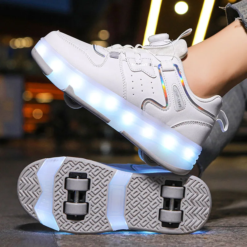 طفل Led أحذية رياضية USB شحن أحذية مضيئة في الهواء الطلق الرياضة زلاجات دوارة الأطفال أربع عجلات بنين بنات حذاء كاجوال متوهجة