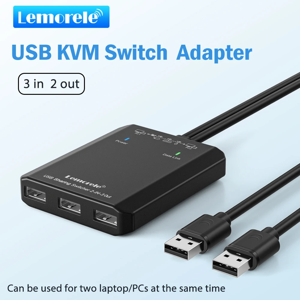 Lemorle saklar USB KVM tanpa tombol, penggunaan saklar USB dua PCs pengalih bersama-sama saklar KVM untuk Windows10 PC Printer Mouse Keyboard 2