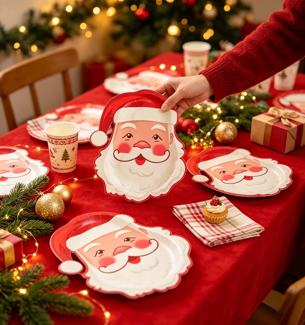 8/24pcs Santa Claus Shaped Disposable Paper Tray for Christmas Family Dinner Table Decoration, Winter Party Banquet Supplies
