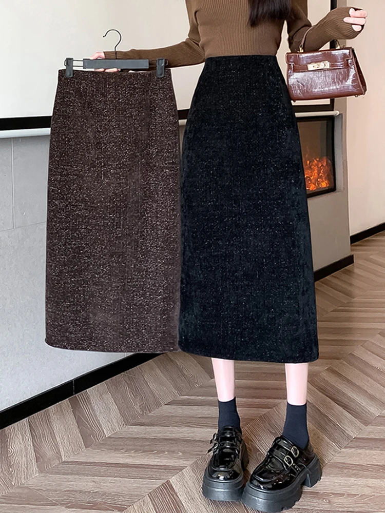 

Ретро-юбка из вельвета с пайетками, женская, средней длины, с завышенной талией, облегающая, А-силуэт, повседневная, с завышенной талией, А-силуэт...