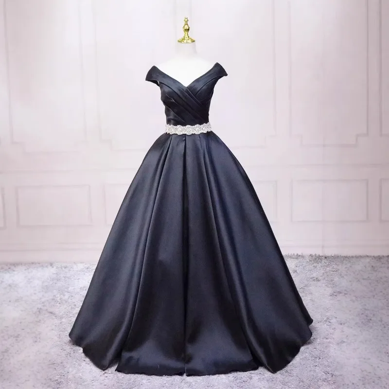 

Vocal Art Exam Black Evening Dress Satin Birthday Adult Ceremony Annual Meeting Piano Performance Dress Customization