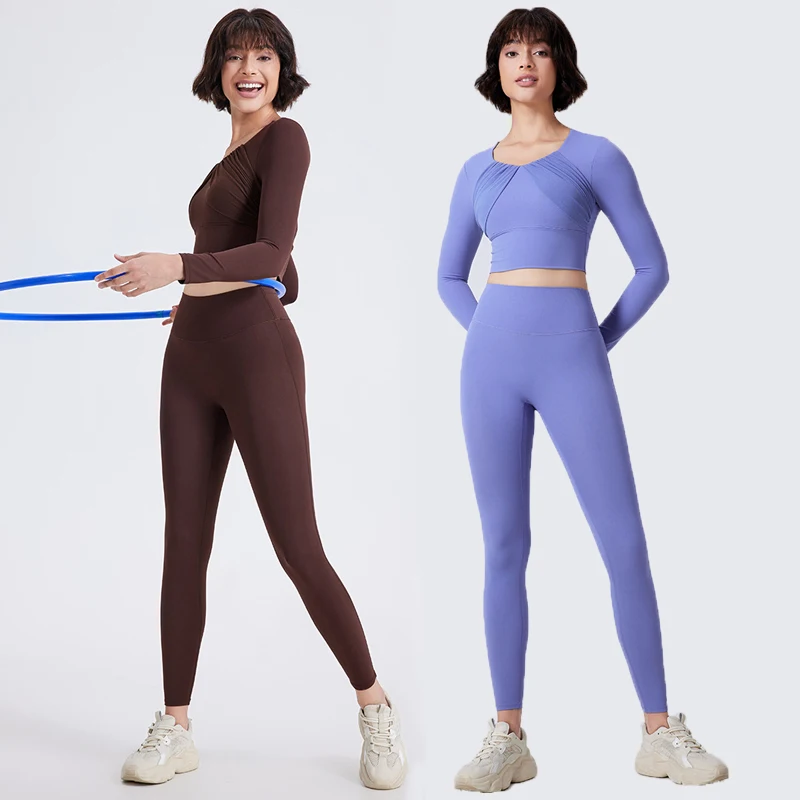 Women Two Pieces Fitness Yoga Set Solid Color Buttery Soft Gym Suit Breathable Quick Dry Running Sportswear Workout Clothes