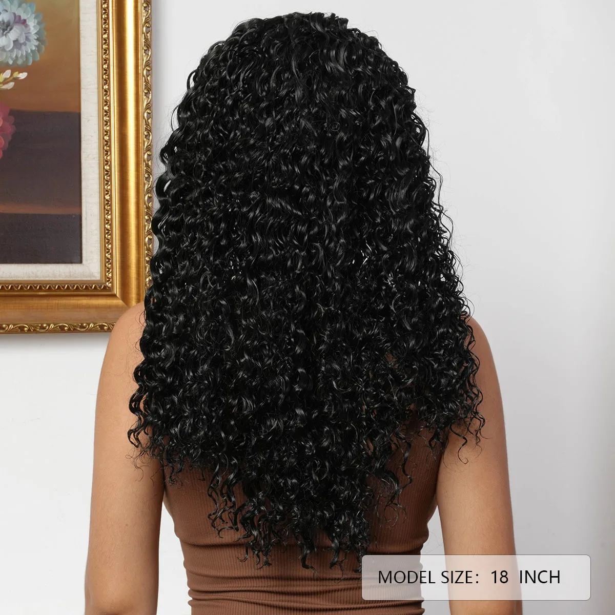 Perruque synthétique africaine courte bouclée et volumineuse pour femmes, cheveux longs ondulés noirs en Fiber résistante à la chaleur pour un usage quotidien