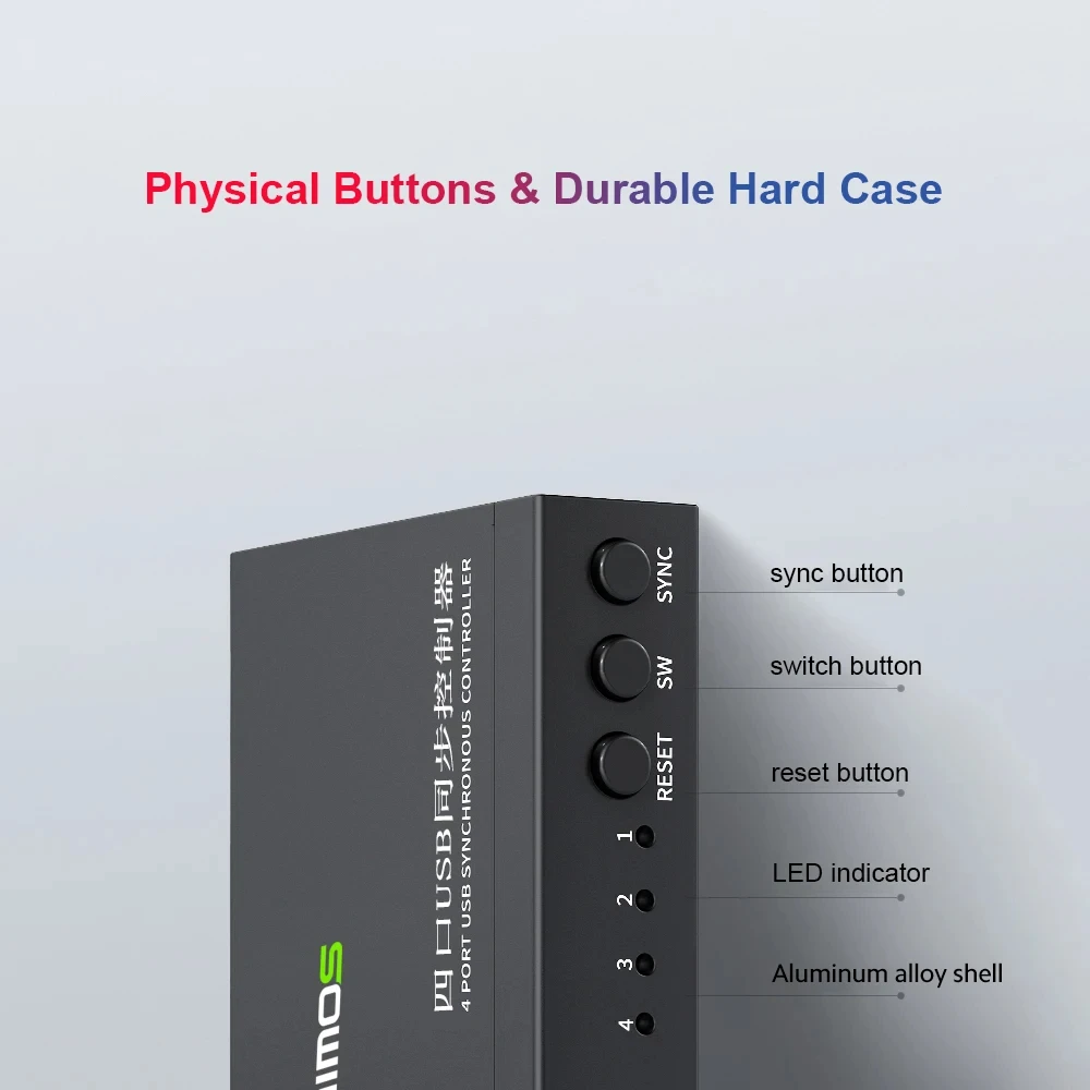 Imagem -04 - Aimos-usb Sincronizador com Portas Teclado de Liga de Alumínio e Mouse Controlador Síncrono Kvm Switcher Ampla Compatibilidade Am-km402