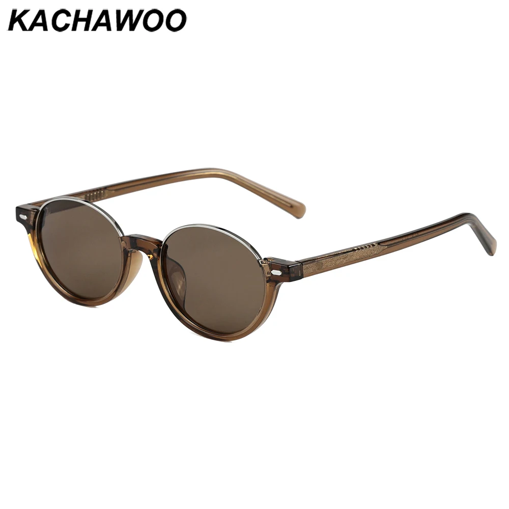 

Kachawoo polarized sunglasses round half frame TR90 acetate metal fashion sun glasses for women men outdoor unisex brown grey