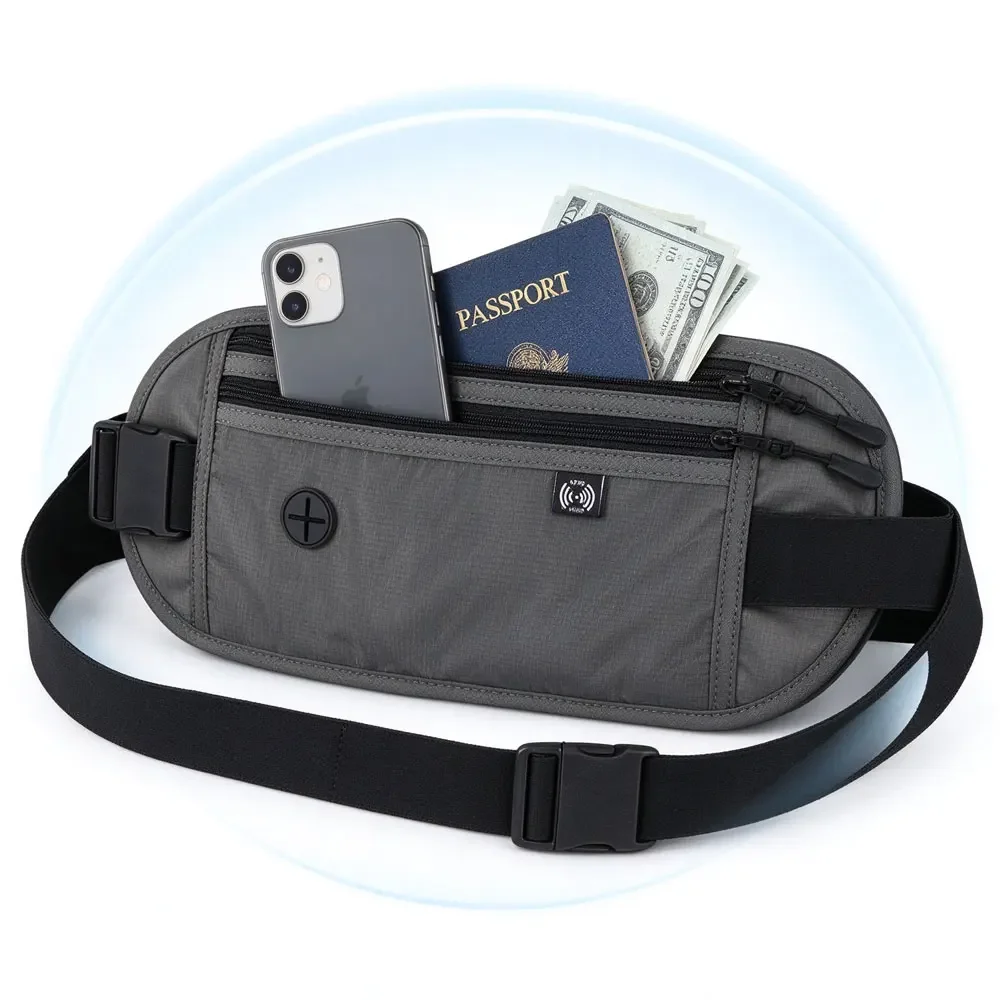 RFID Blocking Hidden Money Belt, Slim Under Clothes Travel Waist Pouch, Anti-Theft Wallet for Passport Cash Card Phone Men Women