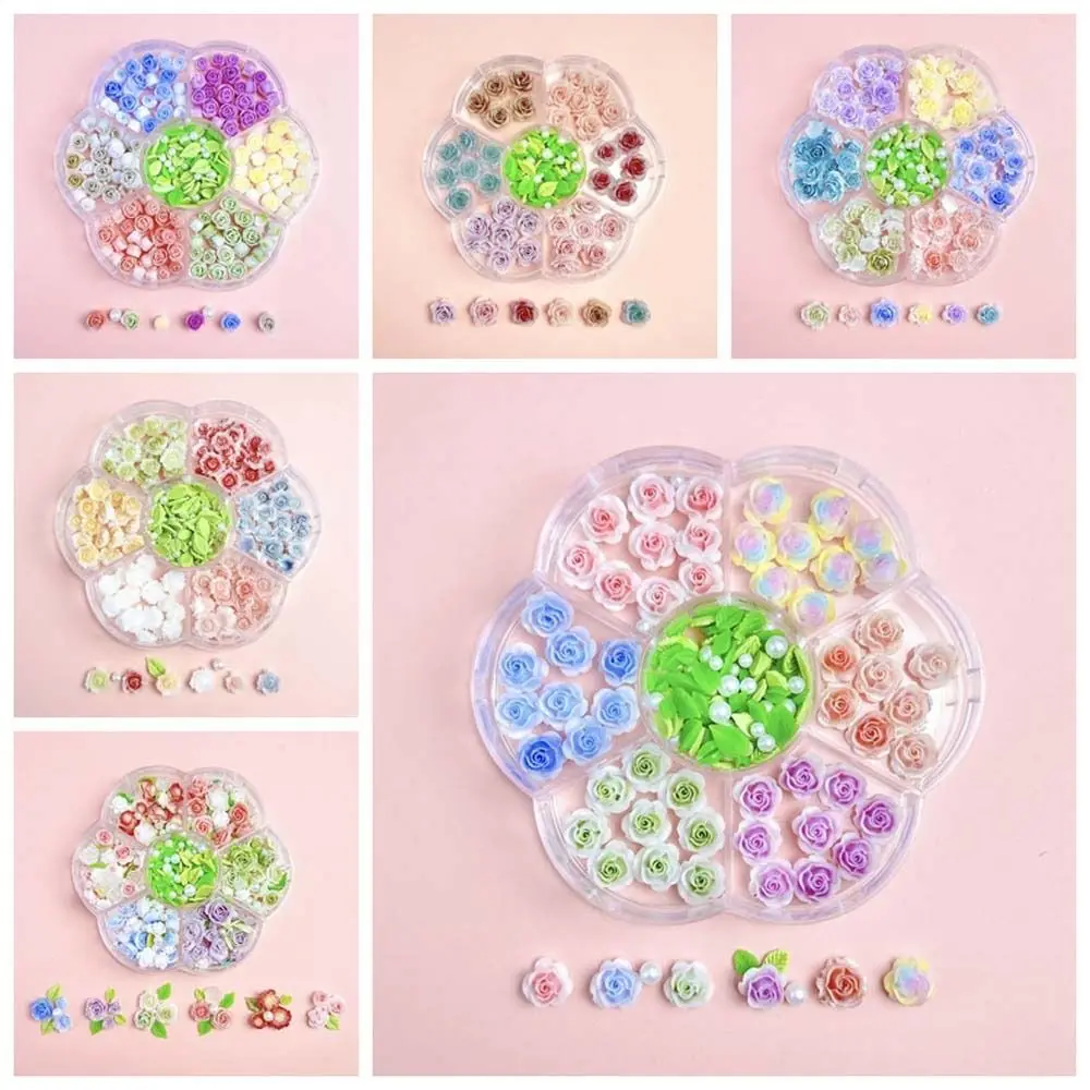 Pink Rose Flower Rose Nail Decorations Camellia Leaves DIY Nail Charms Rose Nail Accessories Mixed Pearl Beads Green