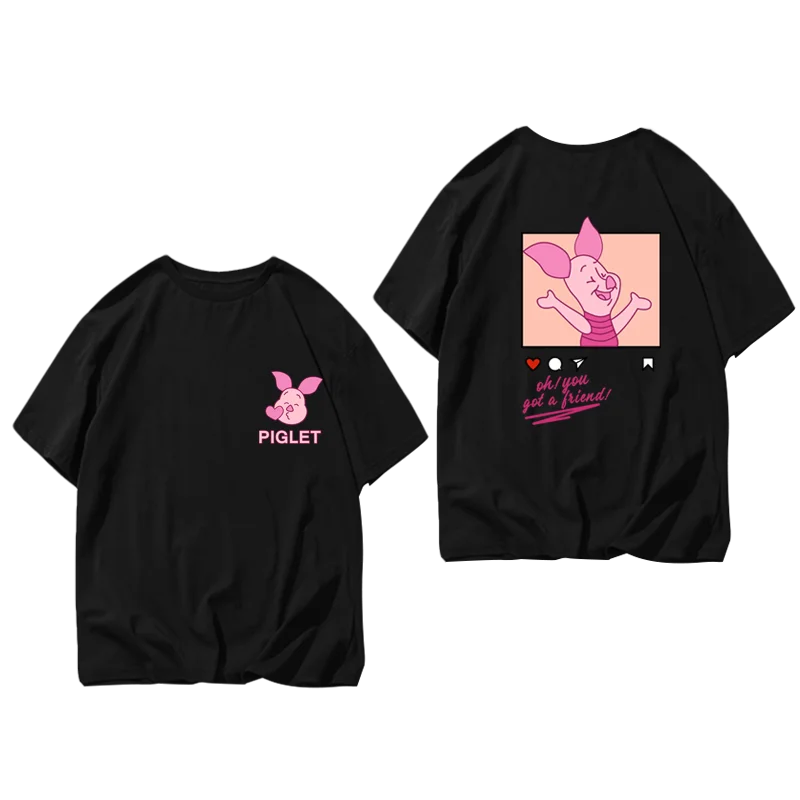 

Черная футболка Disney Winnie The Pooh Piglet для мужчин и женщин, лето 2022, хлопковые повседневные топы, дизайн персонажа розовой свиньи Oh You Got