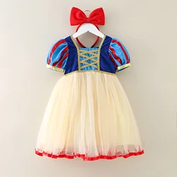 Kids Girl Snow White Dress Summer Short Sleeved Birthday Party Elsa Princess 2024 New Halloween Costume for Girls 2-8 Years Old