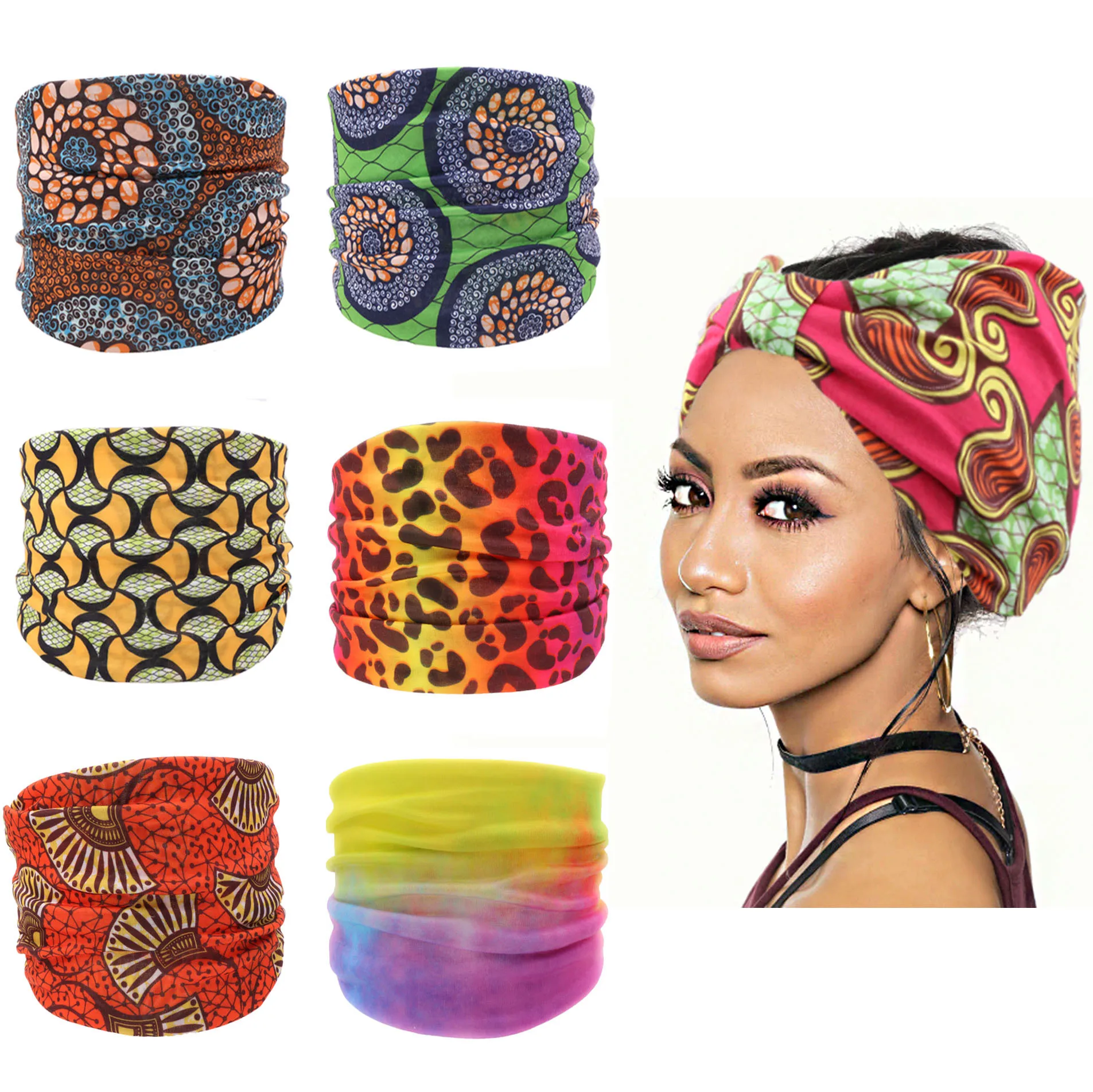 New Multi-style Wide Print Edge Cotton Yoga Absorbs Sweat Women Girl Headband Headpiece Turban Bandage Hair Accessories Headwear