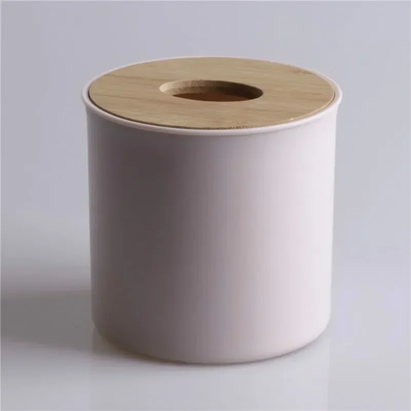 Round Tissue Box Plastic Tissue Holder Roll Paper Napkin Storage Home Hotel Car Tissue Holder Desk Solid Color Toilet Paper Box