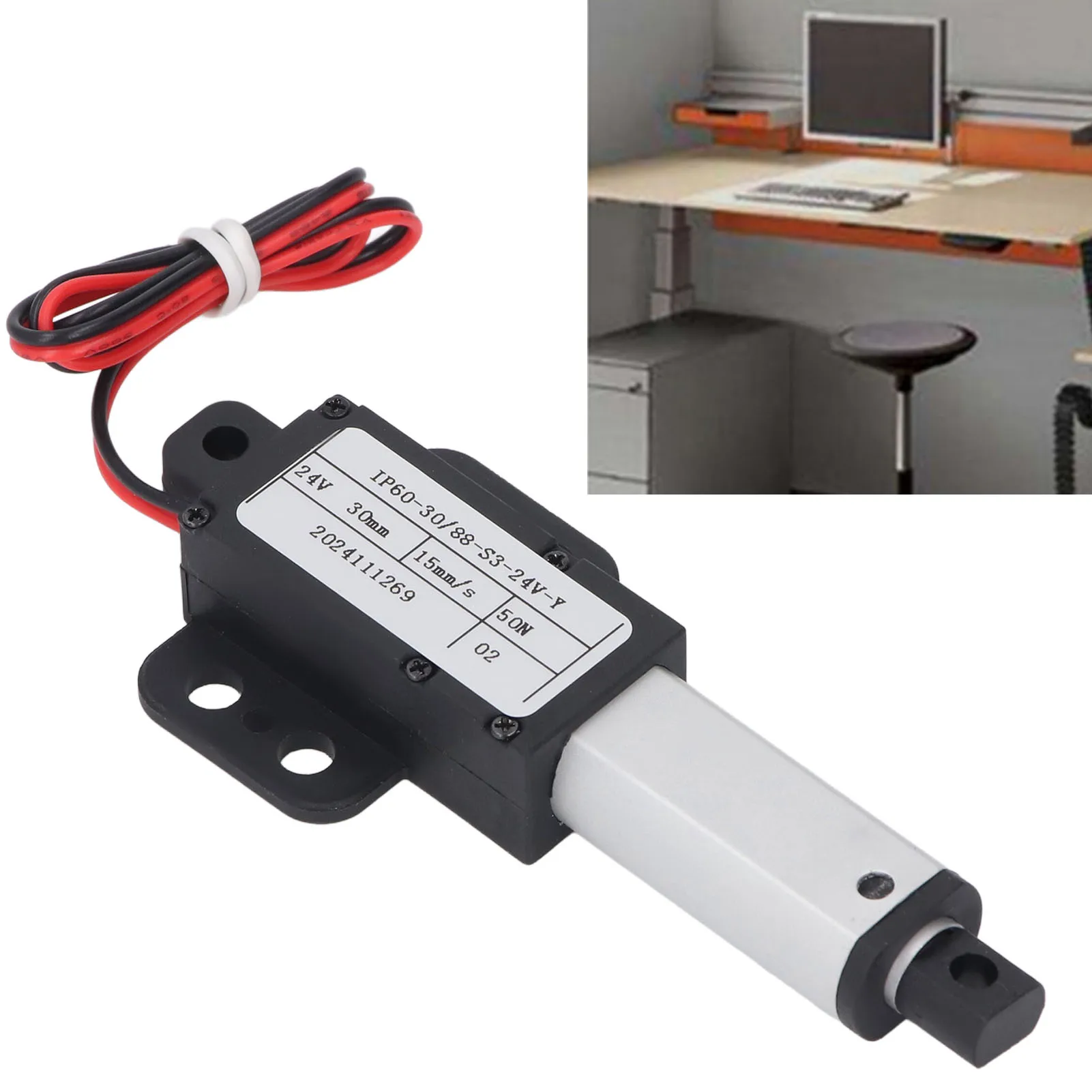 

Mini Electric Linear Actuator 24V 30mm Stroke 50N Thrust 15mm/s Speed IPX4 Proof Electric Push Rod 50N Linear Actuator